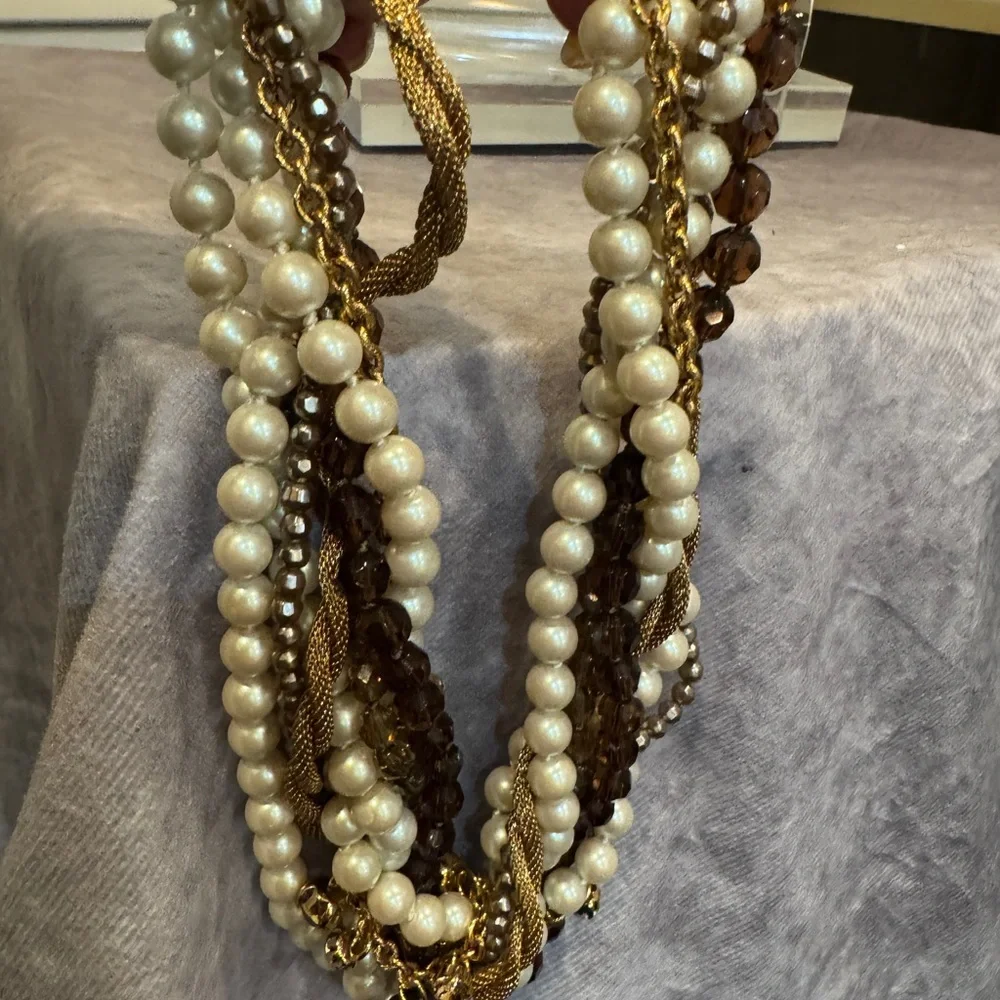 Carolee‎ Pearl and Gold Multi-Strand Necklace Adj NIB